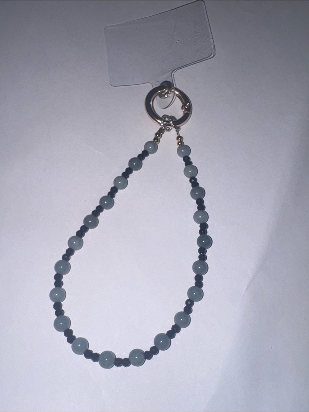 Phone charm/Key Charm Beaded Bluewater Jade Type A with spinel.